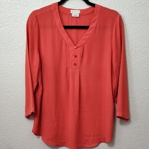 Van Heusen Tunic Flowy Long Sleeve Women's Coral Orange Blouse Size Medium